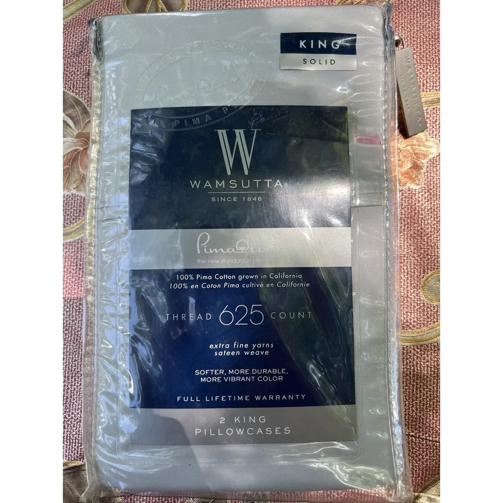 WAMSUTTA 625 Thread Pima Cott KING Pillowcase Set LIGHT BLUE, Solid,